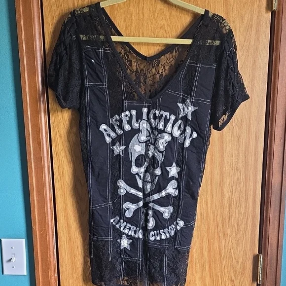 Affliction Black Graphic Fitted Short Sleeve Tee - Picture 1 of 4
